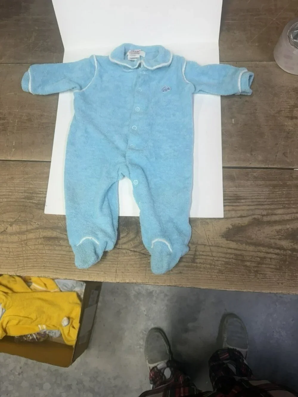 (2) Vintage Lacoste Yellow Blue Terry Cloth Baby Sleeper Pajamas Large 19-27 LBS